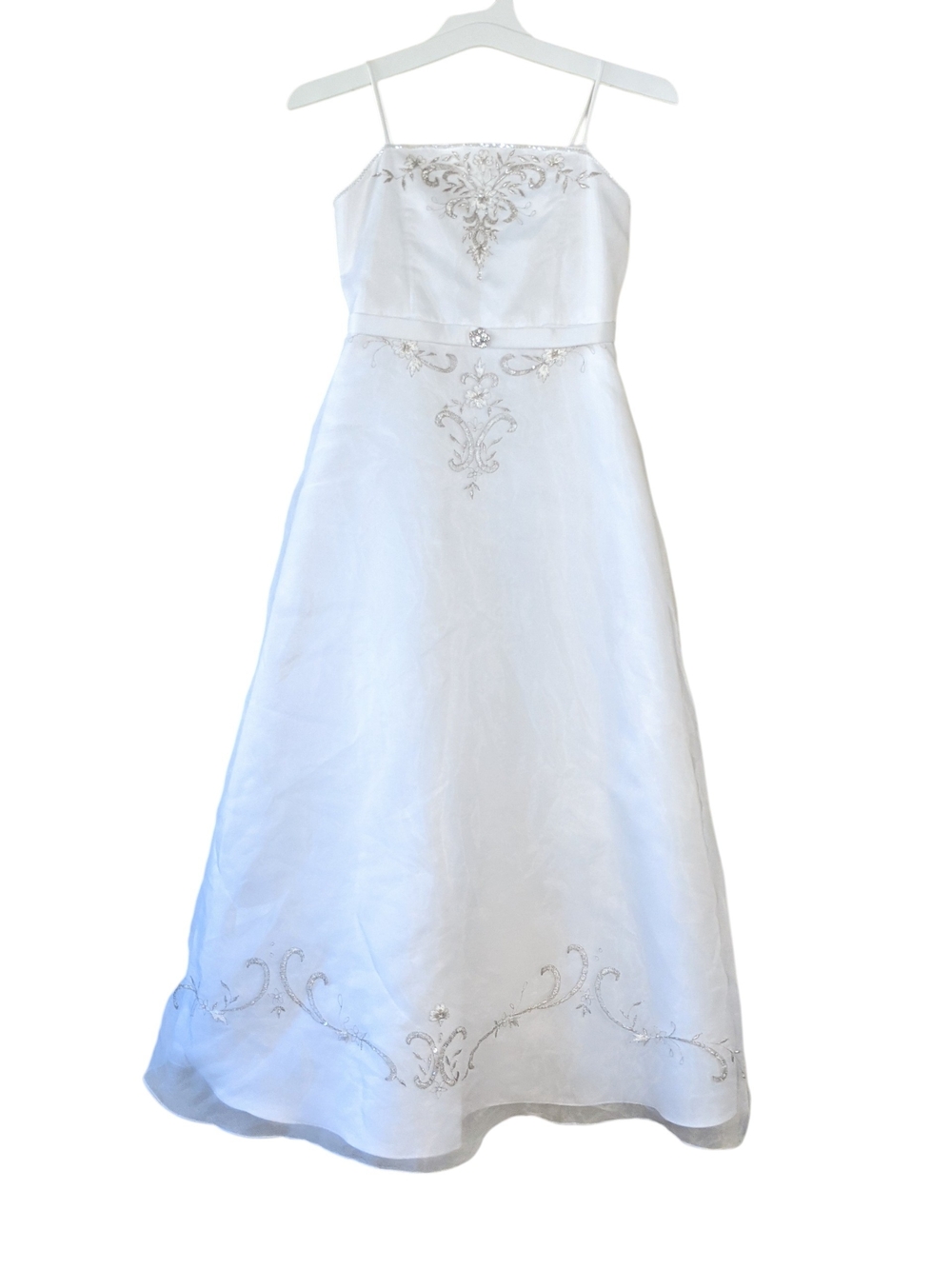 David's Bridal White Embroidered Girls Formal Dress Size 8 - Picture 1 of 10